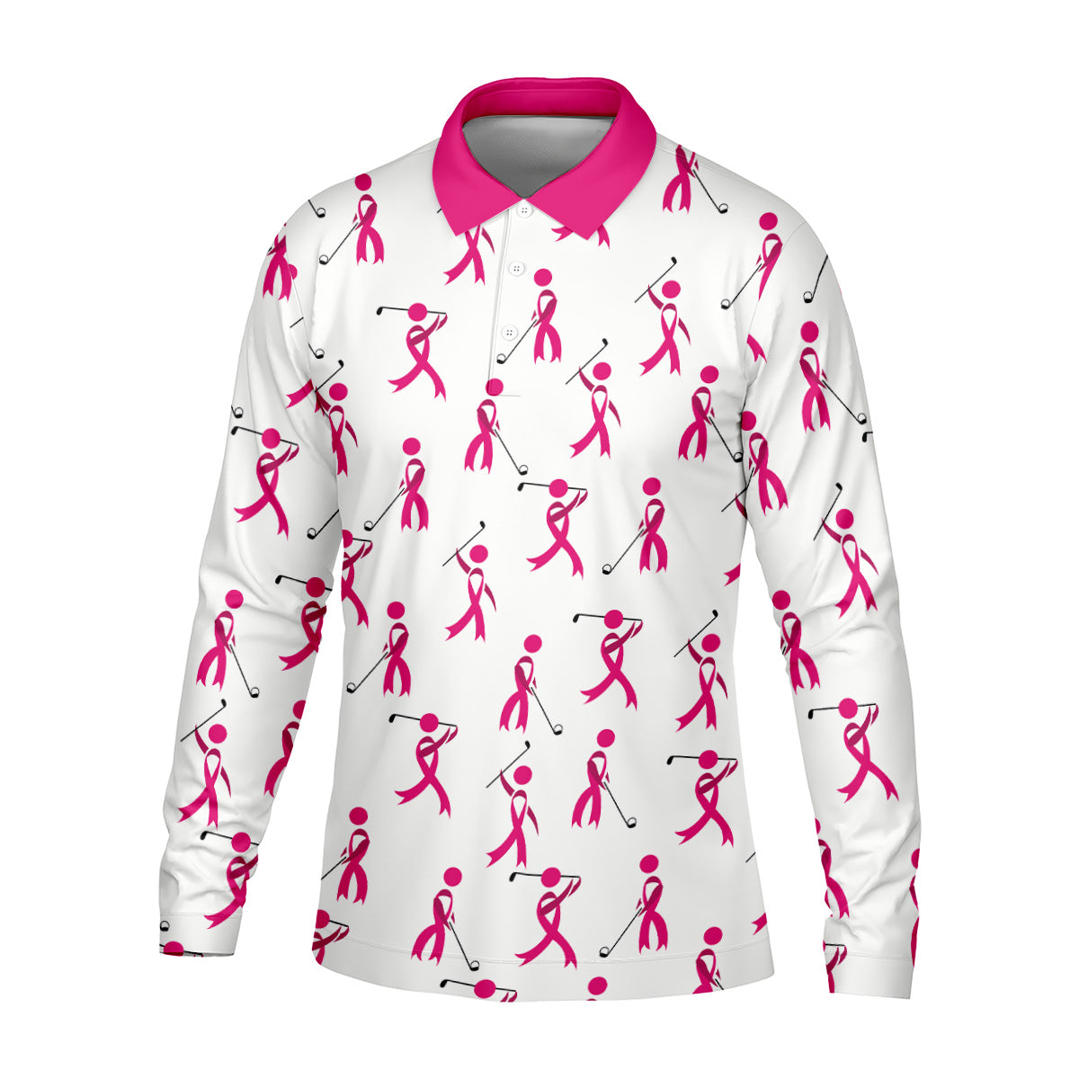Funny Stick Figure Breast Cancer Golf Shirt, Fun Golf Shirts For Men, Breast Cancer Support Shirt