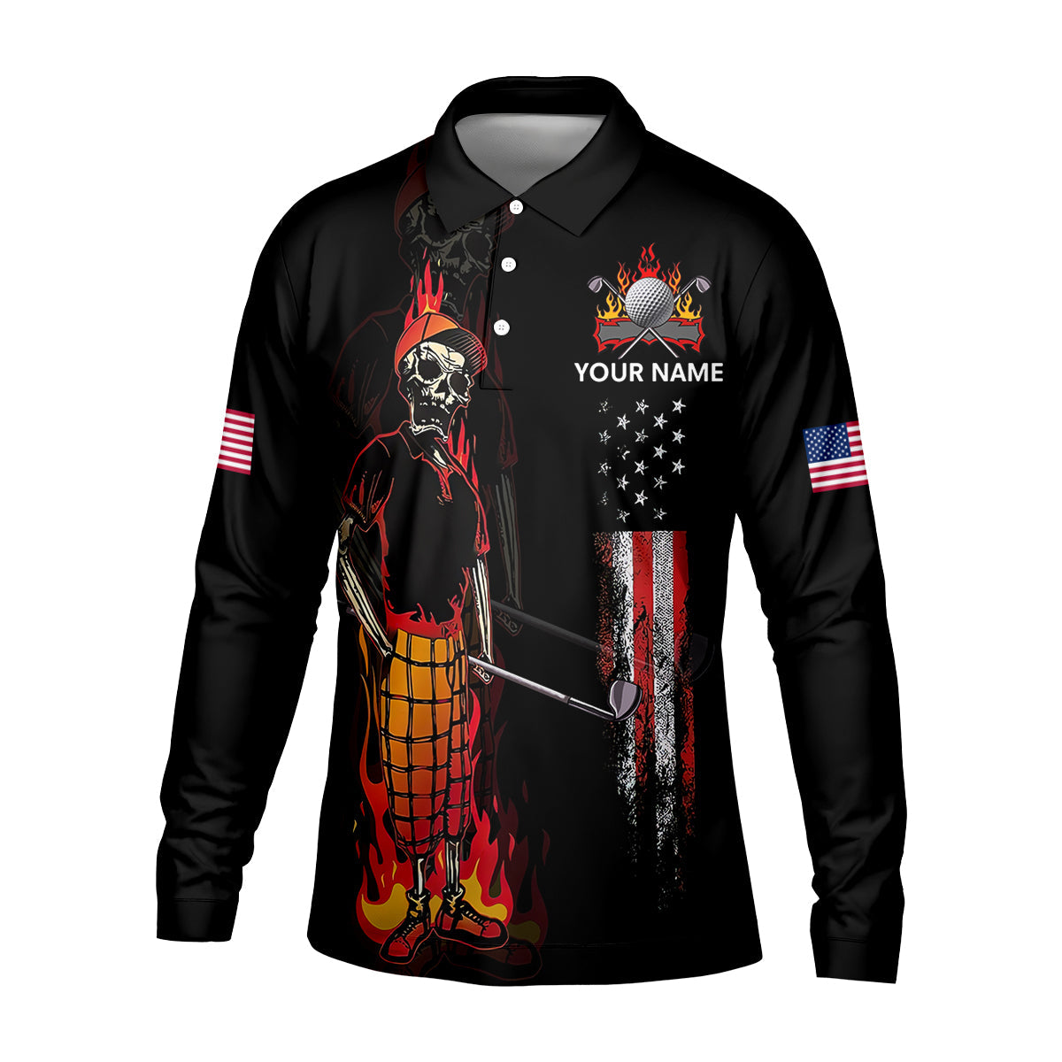 Custom Skull Golf Polo Shirt, Mens Golf Gift, Funny Golf Shirt