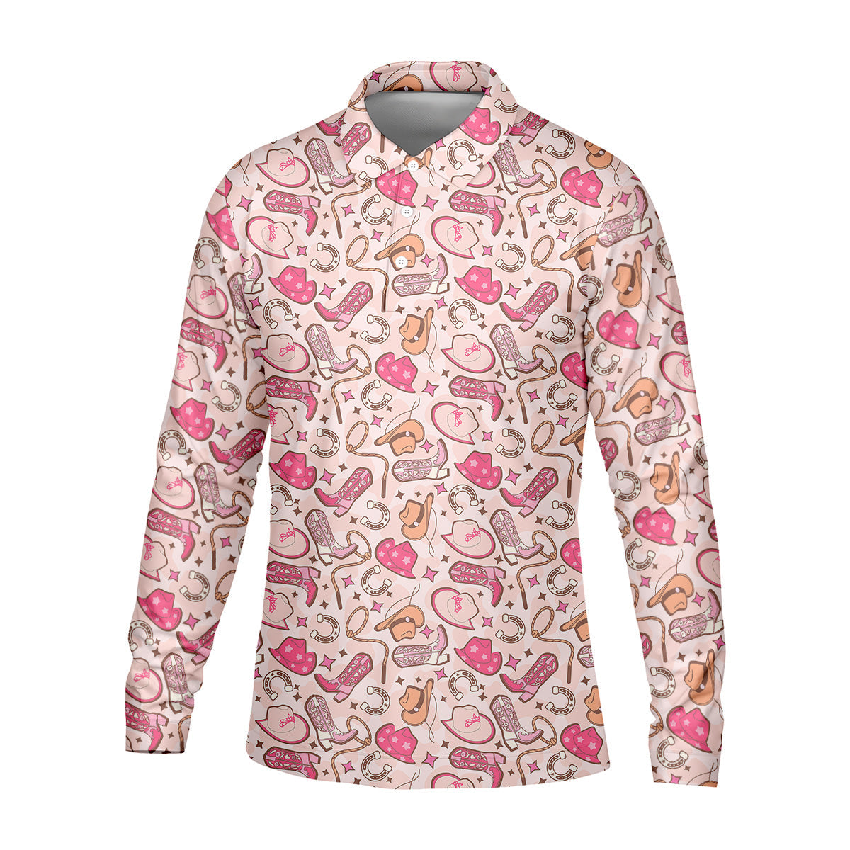 Pink Cowboy Western Golf Shirt, Fun Golf Shirts For Men, Men's Golf Polo, Golfing Apparel