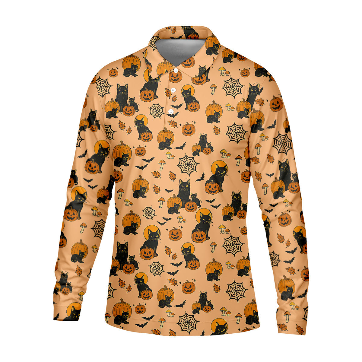 Black Cat Pumpkin Halloween Golf Shirt, Orange Golf Shirt, Mens Golf Polo Shirts, Golfing Apparel