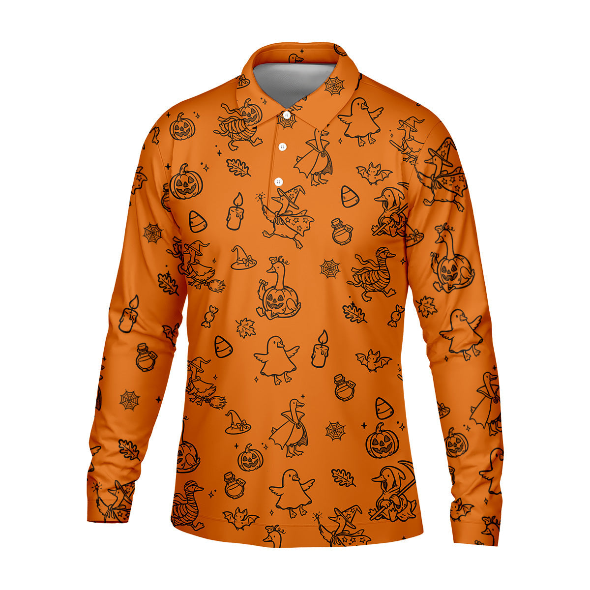 Goose Halloween, Doodle Pattern, Orange Golf Shirt, Mens Funny Golf Shirts, Long Sleeve Golf Shirts, Men Golf Polo