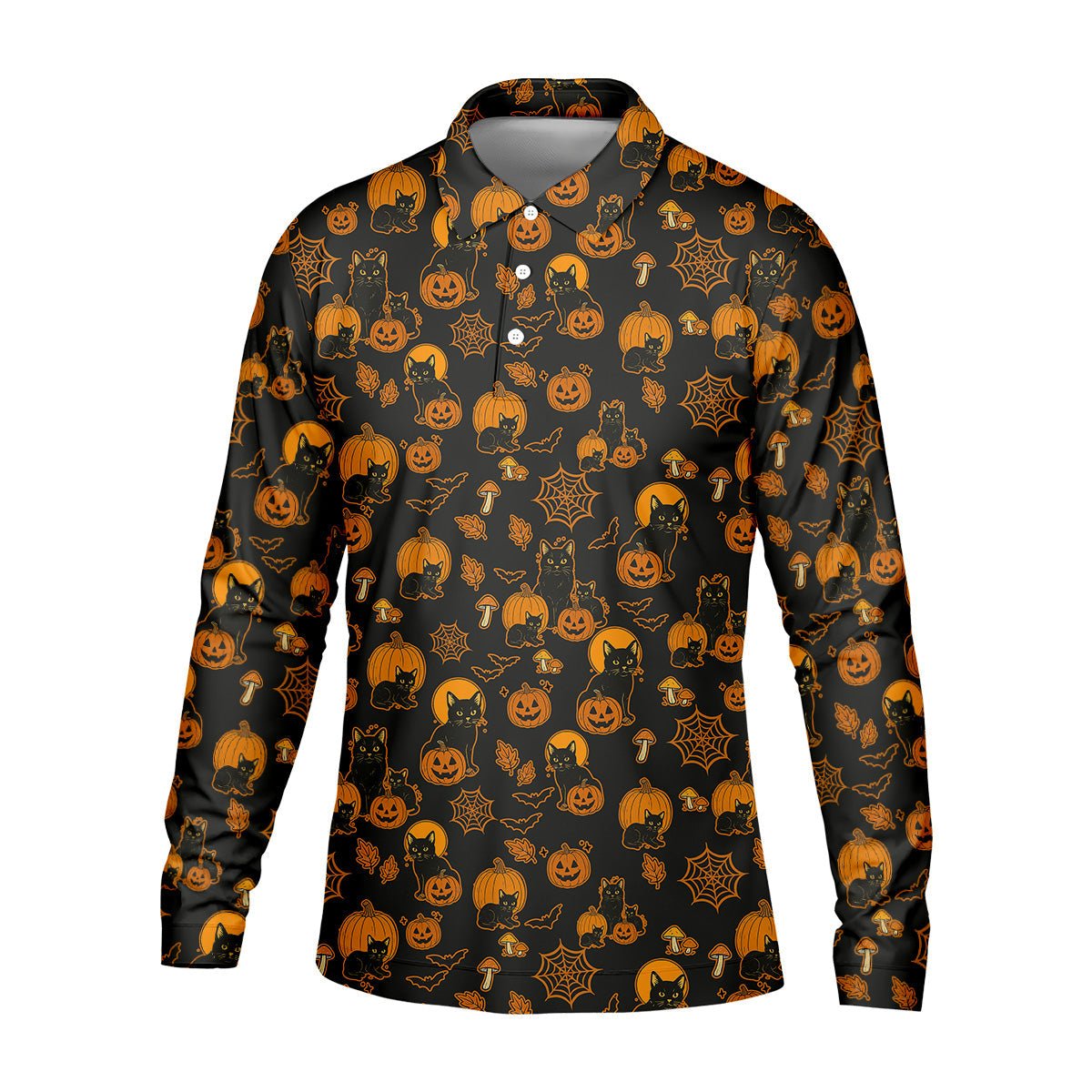 Black Cat Pumpkin Men Polo, Fun Golf Shirts For Men, Halloween Gift, Golfing Apparel