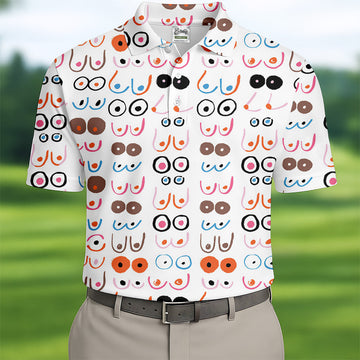 Funny Boob Men Golf Polo Shirt, Fun Golf Polos, Humorous Golf Shirts, Dad Golf Gift, Best Dad Ever