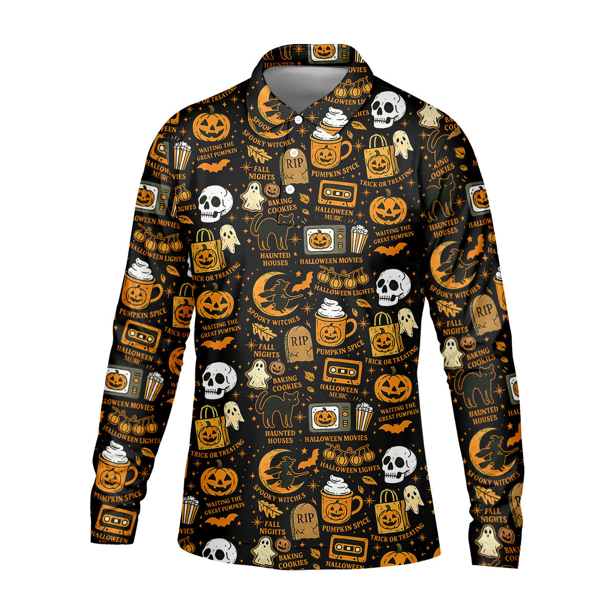 Vintage Halloween Cat Golf Polo Shirts, Halloween Theme Shirts, Ghost Pumpkin Mens Golf Polo Shirts, Golfing Apparel