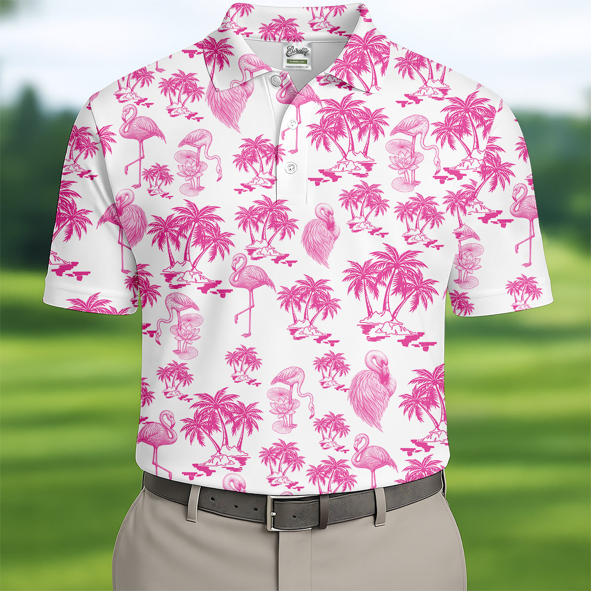 Funny Flamingo Coconut Men Polo Shirt, Fun Golf Polos For Men, Golf Shirts, Dad Golf Gift, Polo Golf