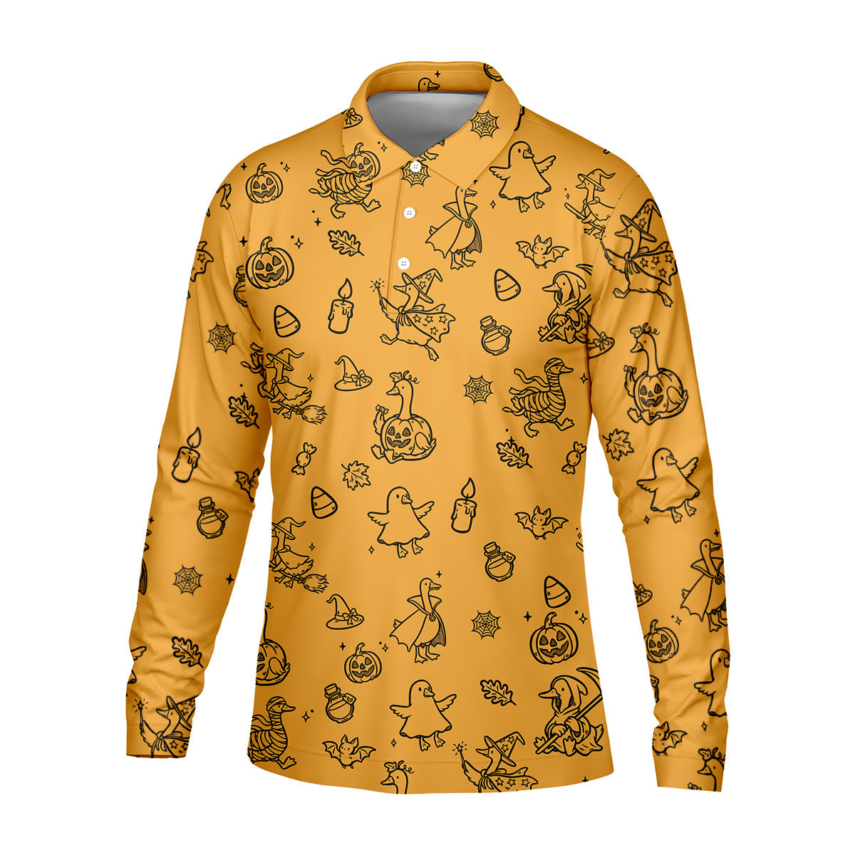 Goose Halloween, Doodle Pattern, Yellow Golf Shirt, Mens Funny Golf Shirts, Long Sleeve Golf Shirts, Men Golf Polo