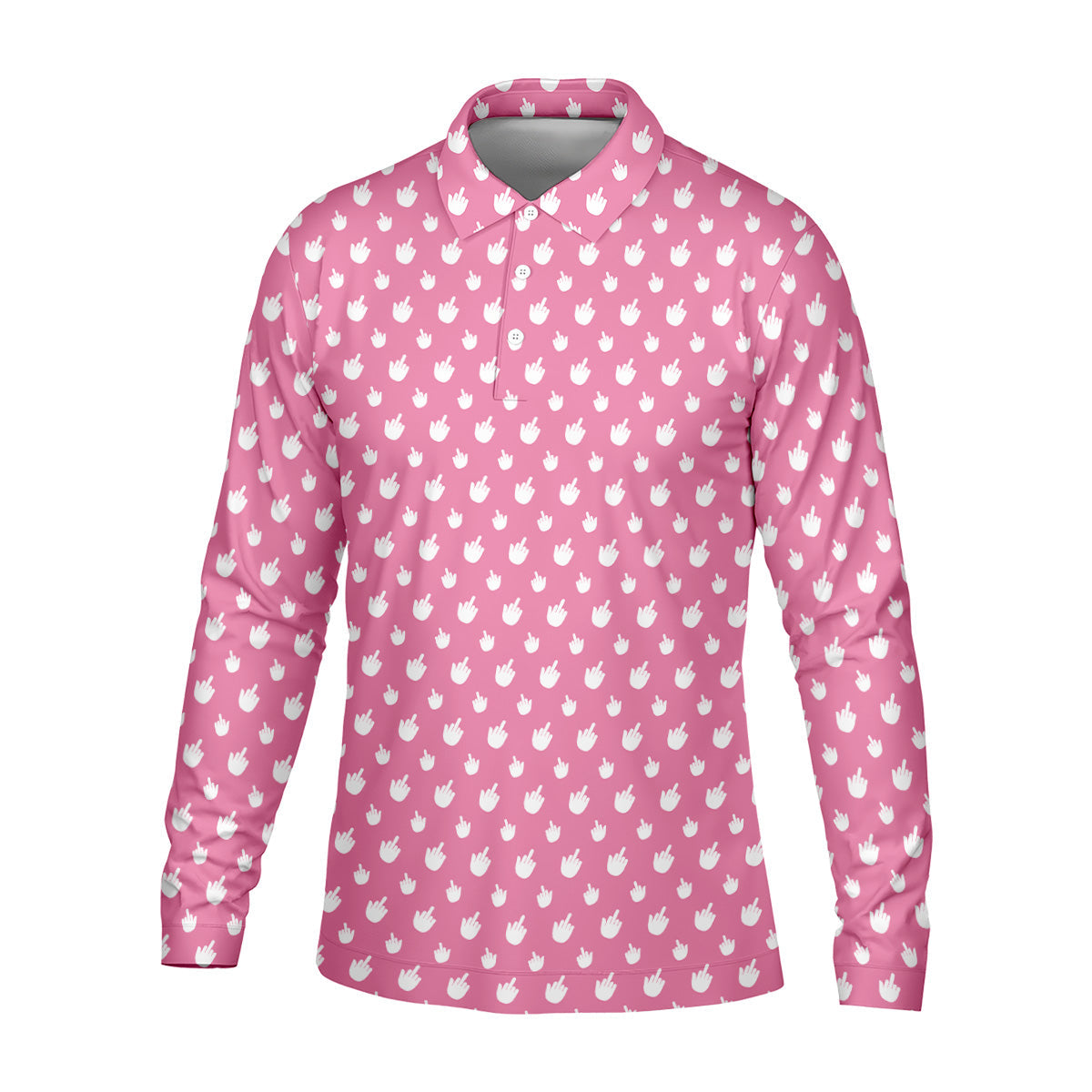 Funny Middle Finger Pink Golf Shirt, Men's Funny Golf Shirts, Men's Golf Polo, Golfing Apparel