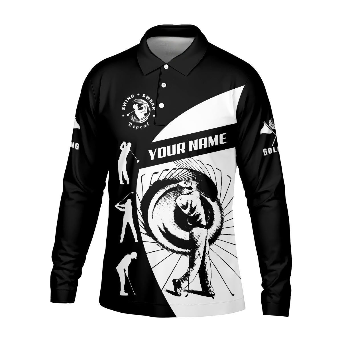 Swing Swear Repeat Custom Funny Golf Polo Shirt, Dad Golf Gifts