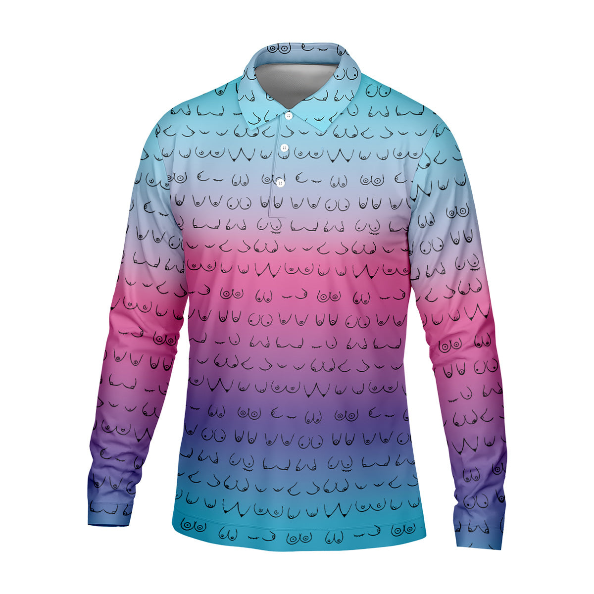 Blue Pink Ombre Boobs Golf Shirt, Fun Men's Golf Polos, Cool Golf Gifts, Polo For Men