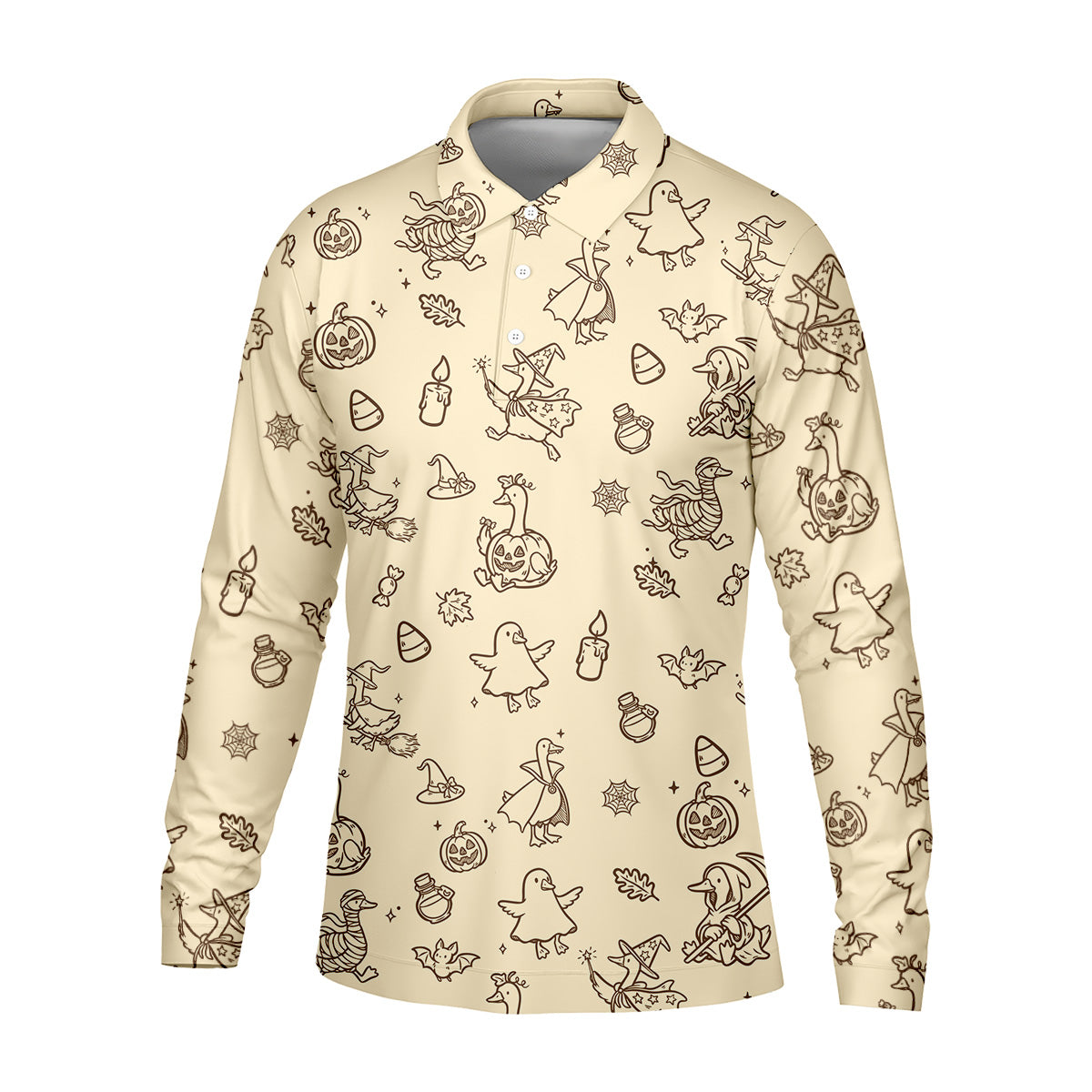 Goose Halloween, Doodle Pattern, Beige Golf Shirt, Mens Funny Golf Shirts, Long Sleeve Golf Shirts, Men Golf Polo