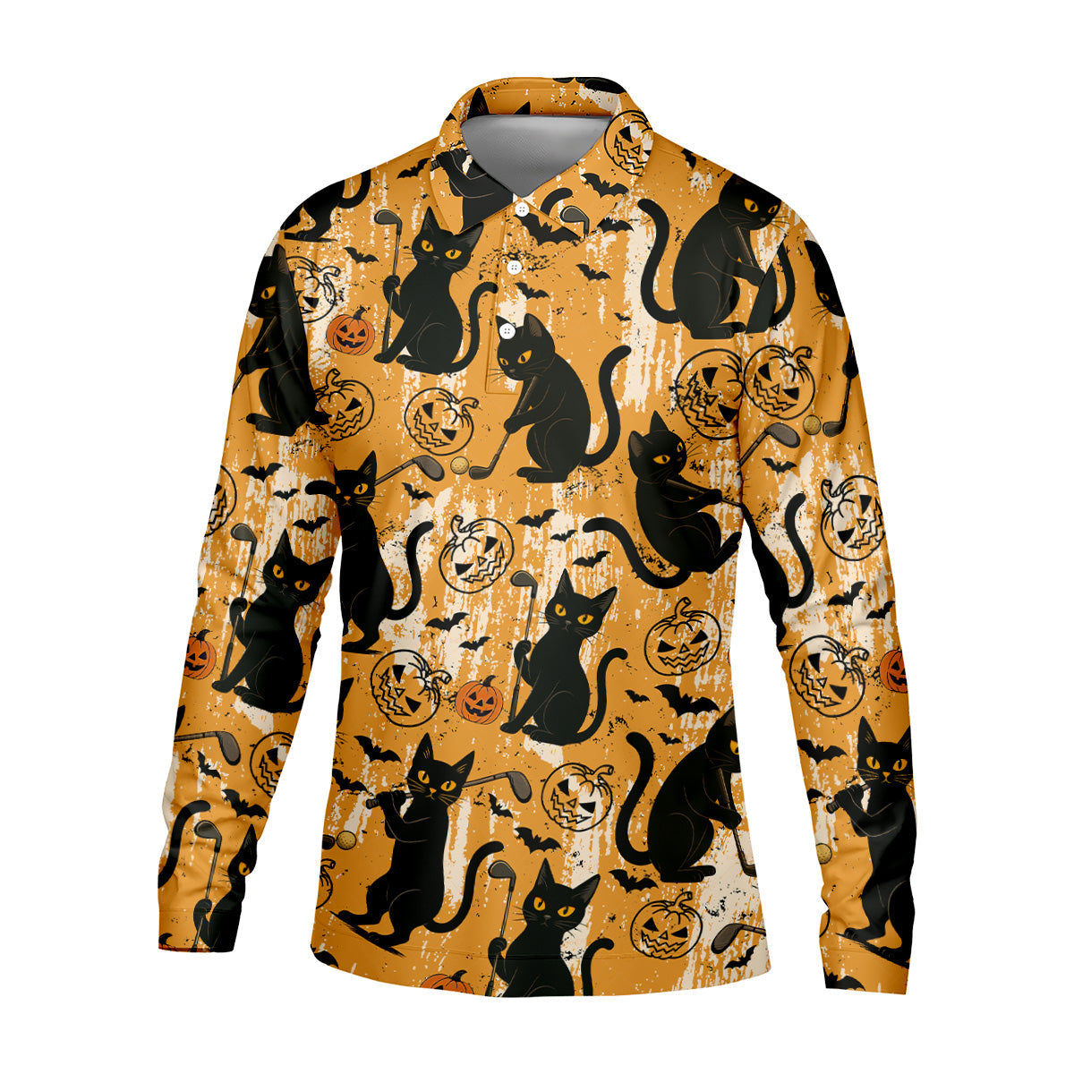 Funny Black Cat Men's Golf Polo Shirt, Halloween Golf Shirt, Halloween Polo Shirt, Golf Gift For Him