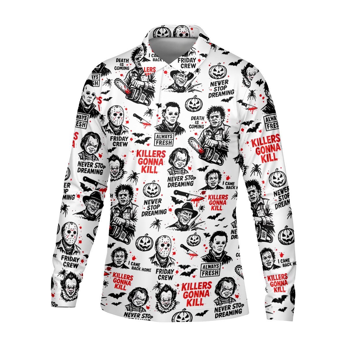 Funny Horror Character Men's Golf Polo Shirt, Horror Movie Shirt, Fun Golf Polo Shirt, Funny Halloween Gift