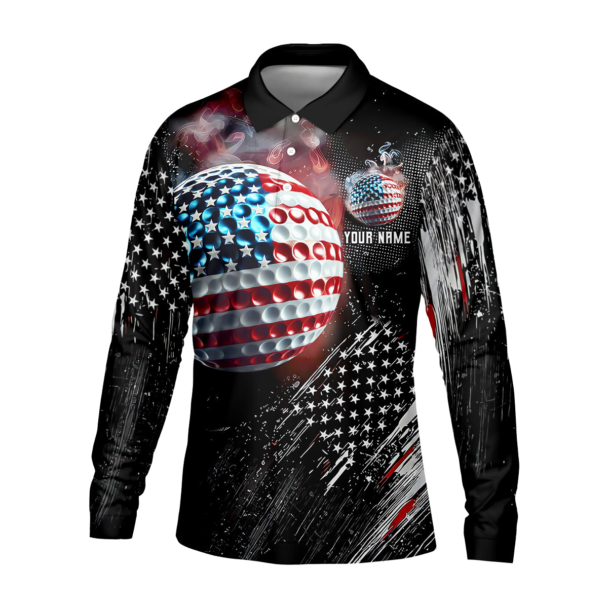American Flag Golf Ball Funny Golf Polo Shirt, Christmas Golf Gift