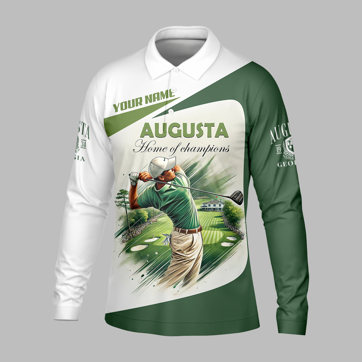 Custom Augusta Golfer Home Of Champions Men's Golf Polo Shirt, Mens Golf Gift, Mens Golf Shirt