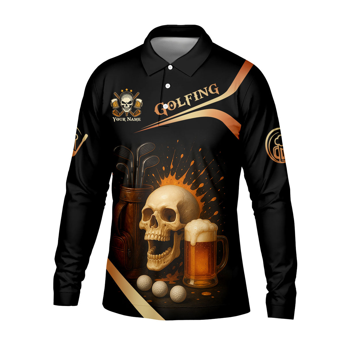 Funny Skull Beer Customize Golf Shirts For Men, Golfing Shirt, Best Gifts For Golfers, Dad Golf Gift