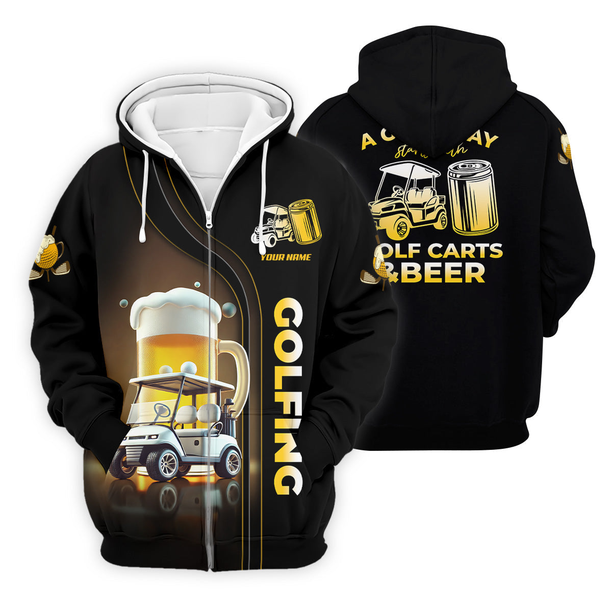 A Good Day Starts With Golf Carts And Beer Custom Men's Golf Polo Shirt, Funny Golf Shirt, Dad Golf Gift