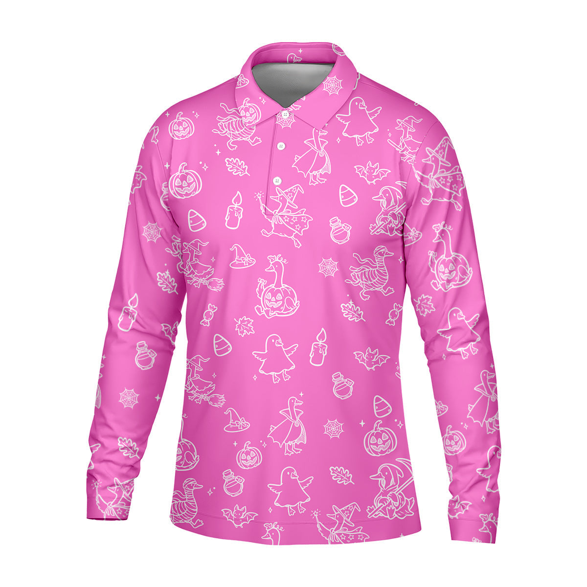 Goose Halloween, Doodle Pattern, Pink Golf Shirt, Mens Funny Golf Shirts, Long Sleeve Golf Shirts, Men Golf Polo