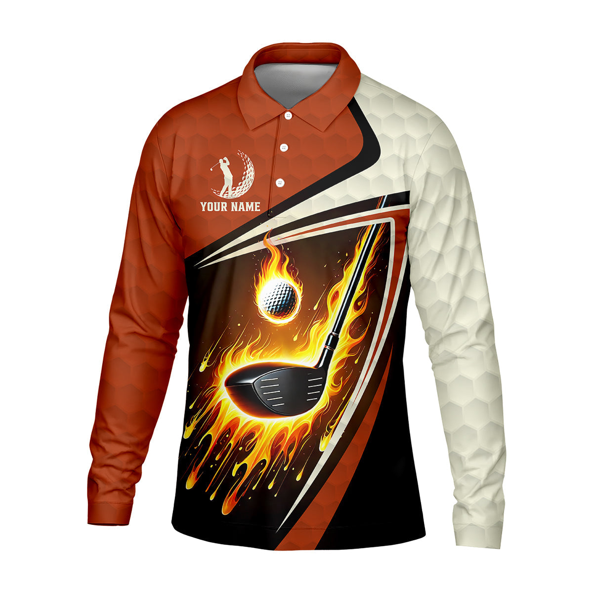 Fire Golf Ball Custom Men's Golf Polo Shirt, Funny Golf Shirt, Christmas Golf Gift