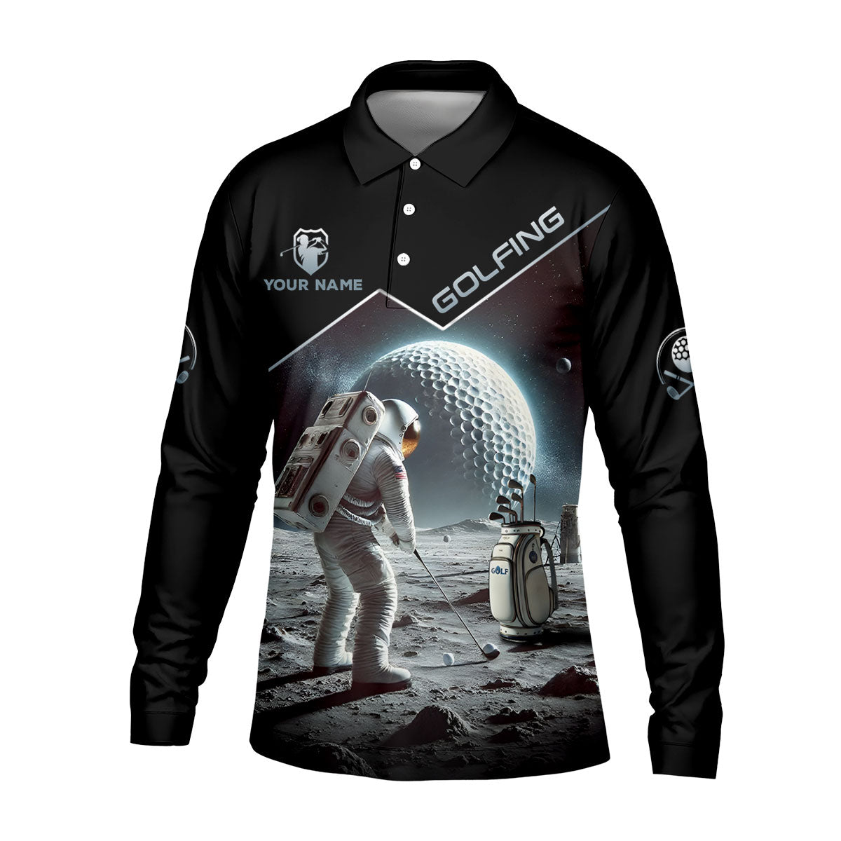 Outer Space Personalized Funny Men's Golf Polo Shirt, Christmas Golf Gift