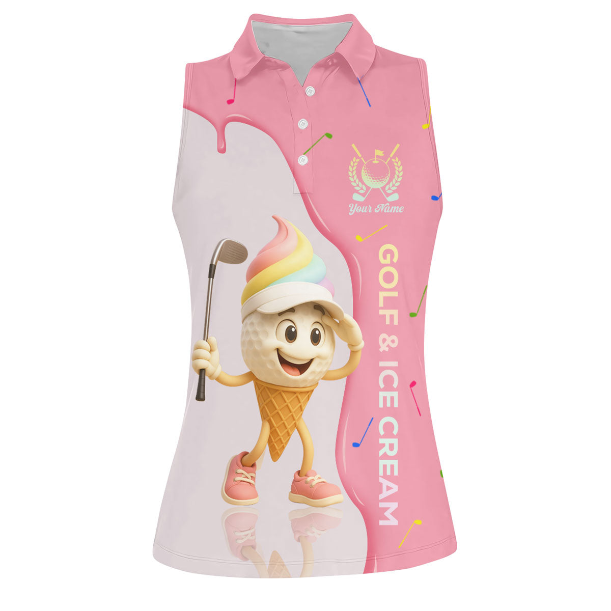 Golf And Ice Cream Funny Womens Golf Polo Shirt, Womens Golf Tops, Custom Ladies Golf Shirt