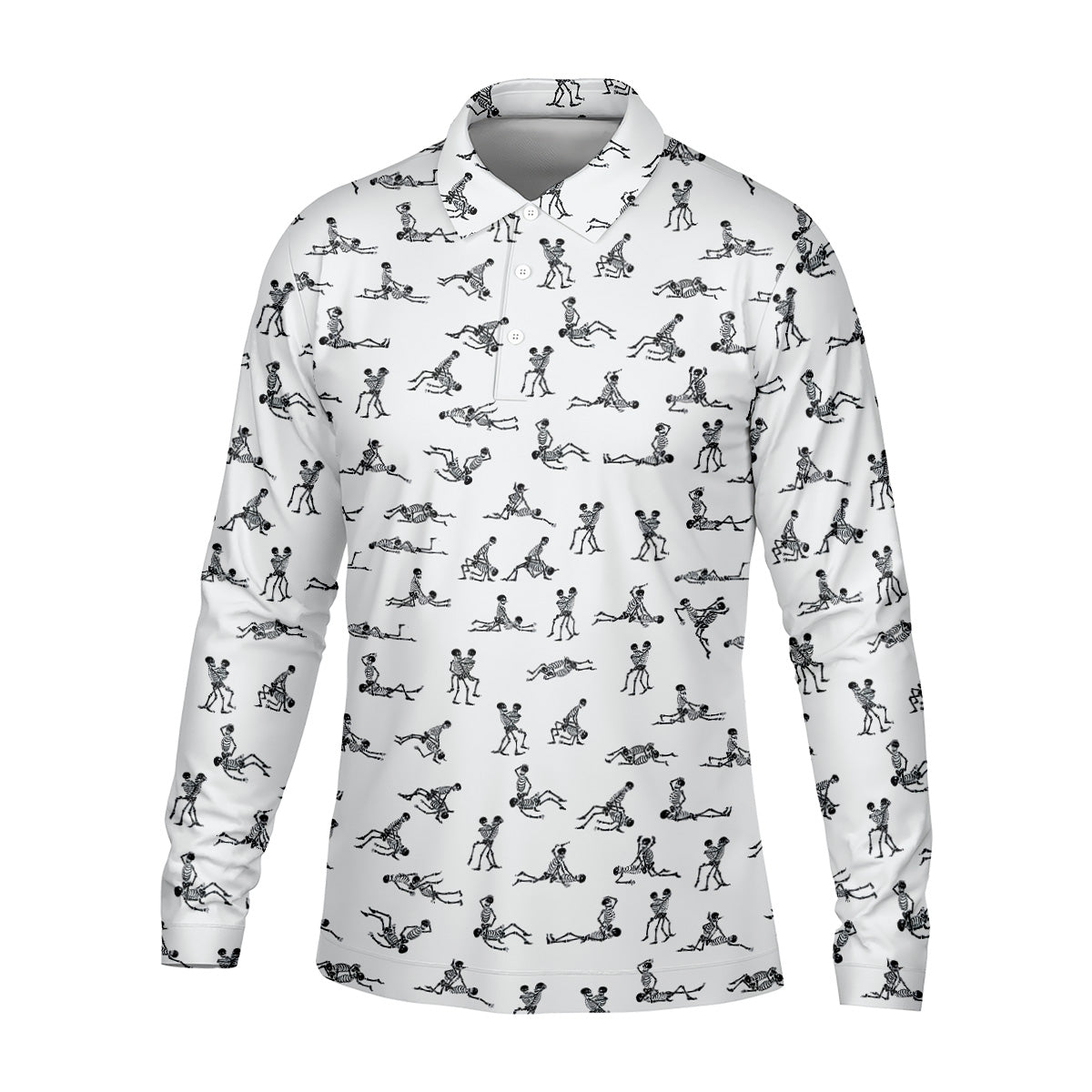 White Funny Skeleton Sex Position Golf Shirt, Halloween Gift Idea, Fun Golf Shirts For Men, Polo For Men