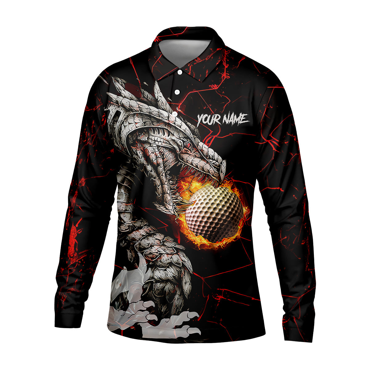 Flaming Dragon Custom Golf Polo Shirt, Dad Golf Gift, Golf Lover Gifts