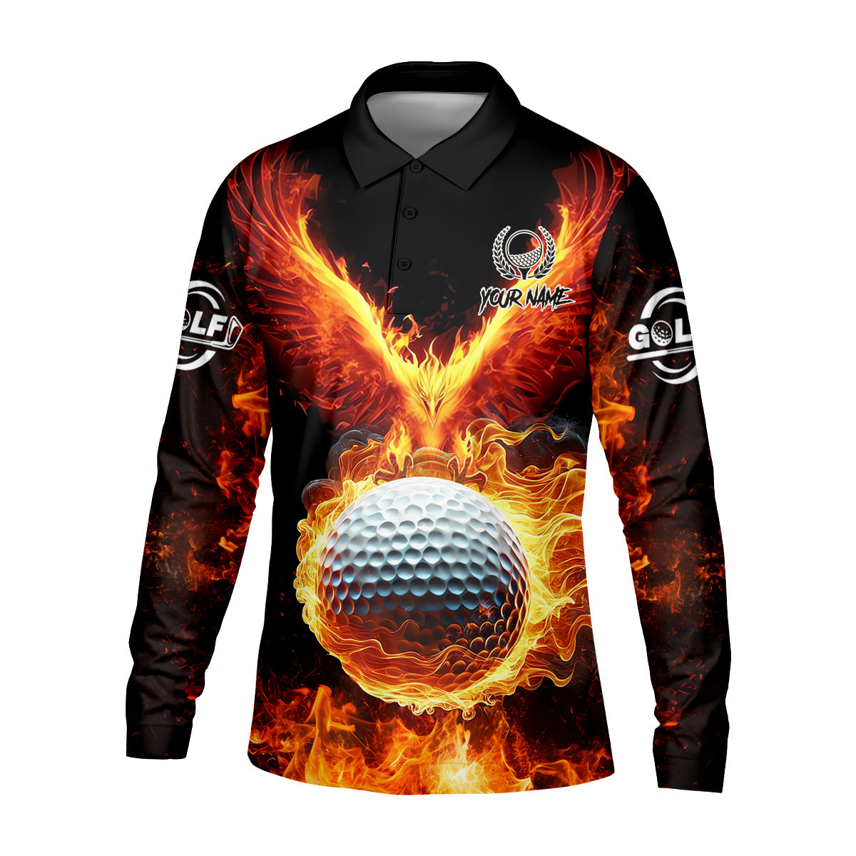 Fire Golf Ball Custom Men's Golf Polo Shirt, Golfing Apparel, Golf Gifts For Men
