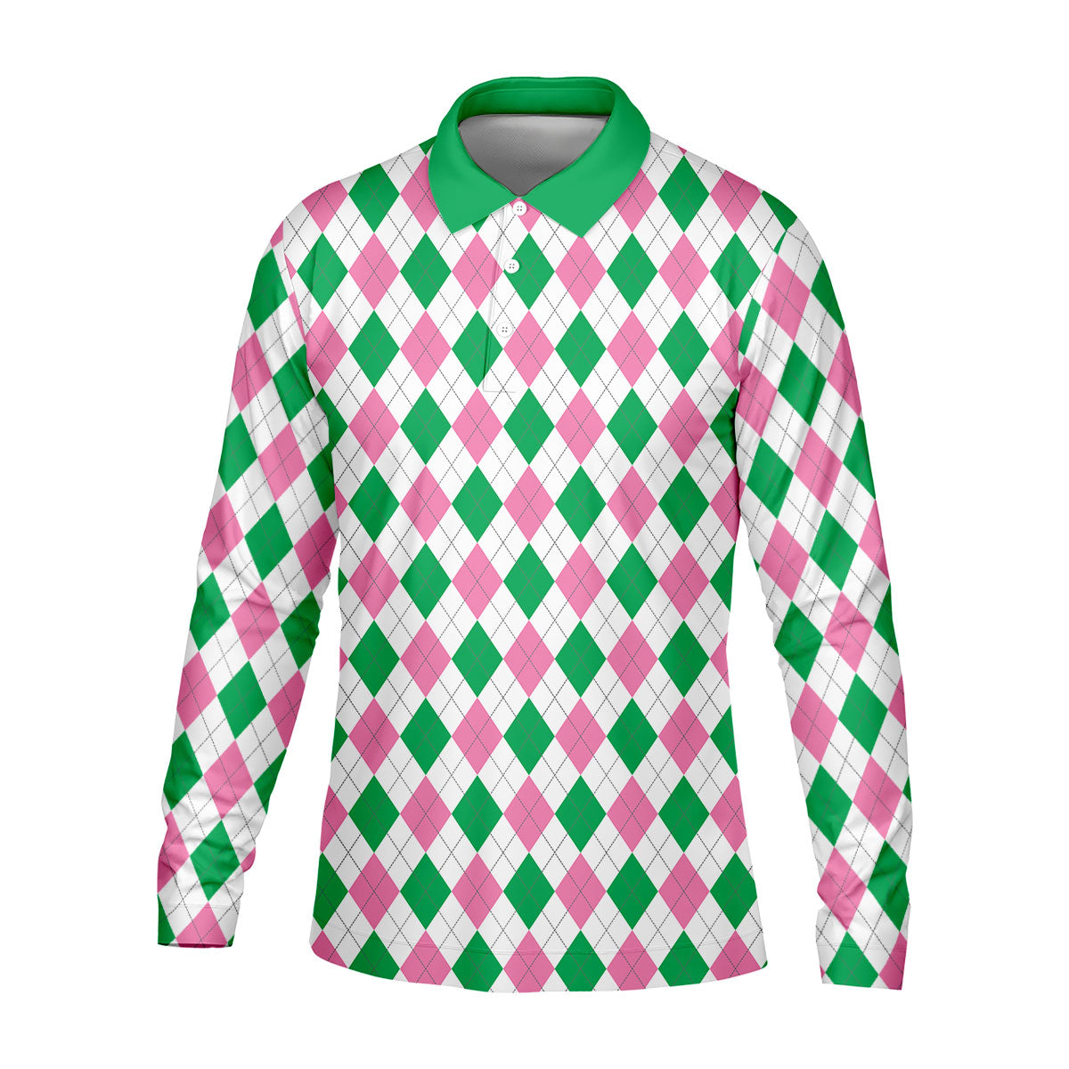 Green Pink Argyle Men Golf Shirts, Funny Golf Polos, Unique Gift For Golfer