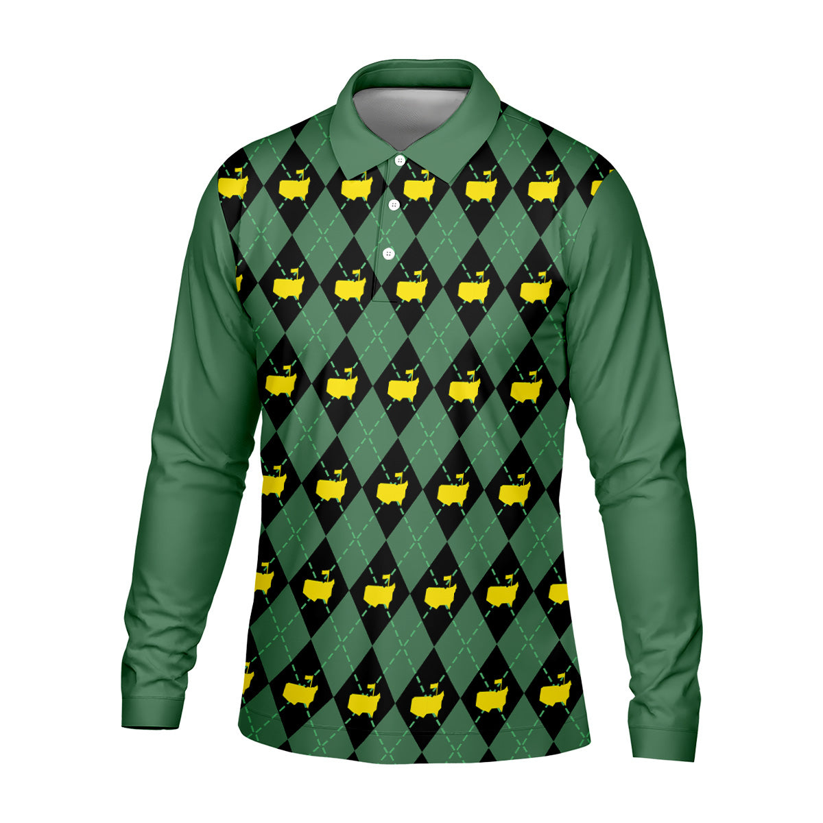 Green and Black Classic Argyle Golf Tops For Men, Mens Golf Polo Shirts, Golfing Apparel