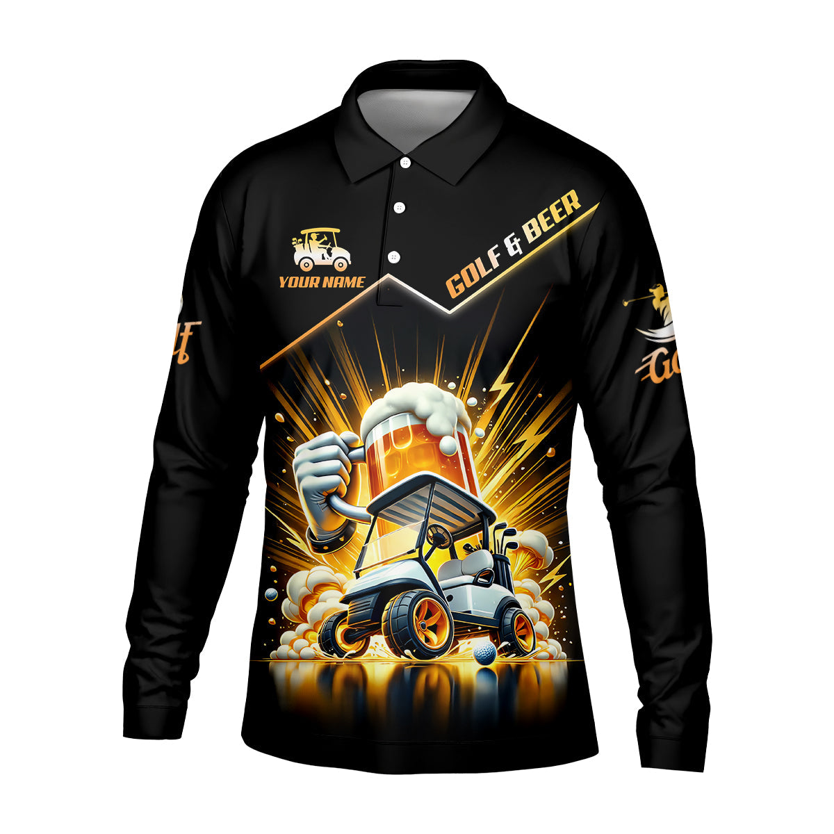 A Good Day Starts With Golf Carts And Beer Custom Men's Golf Polo Shirt, Dad Golf Gift