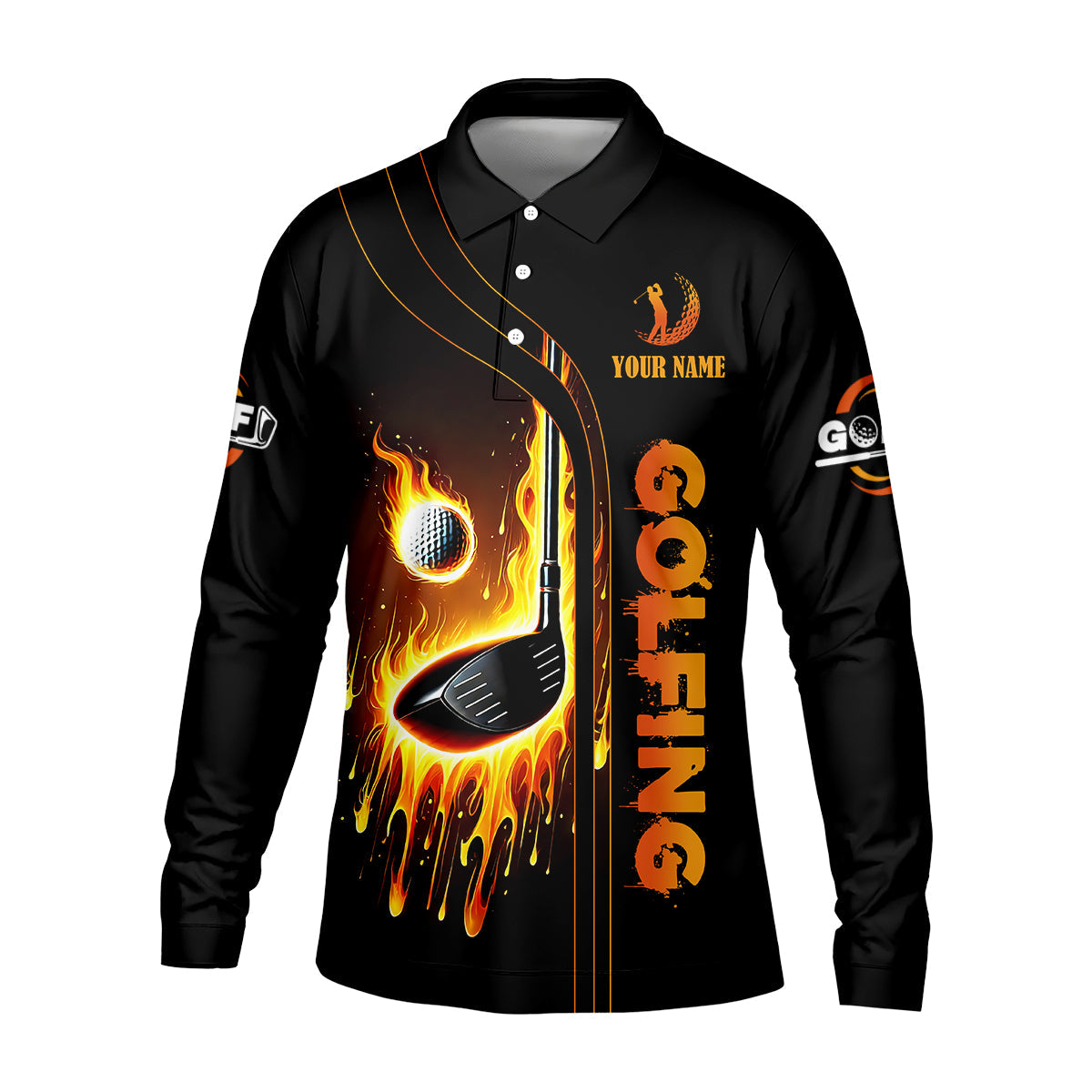 Fire Golf Ball Custom Men's Golf Polo Shirt, Funny Golf Shirt, Dad Golf Gifts