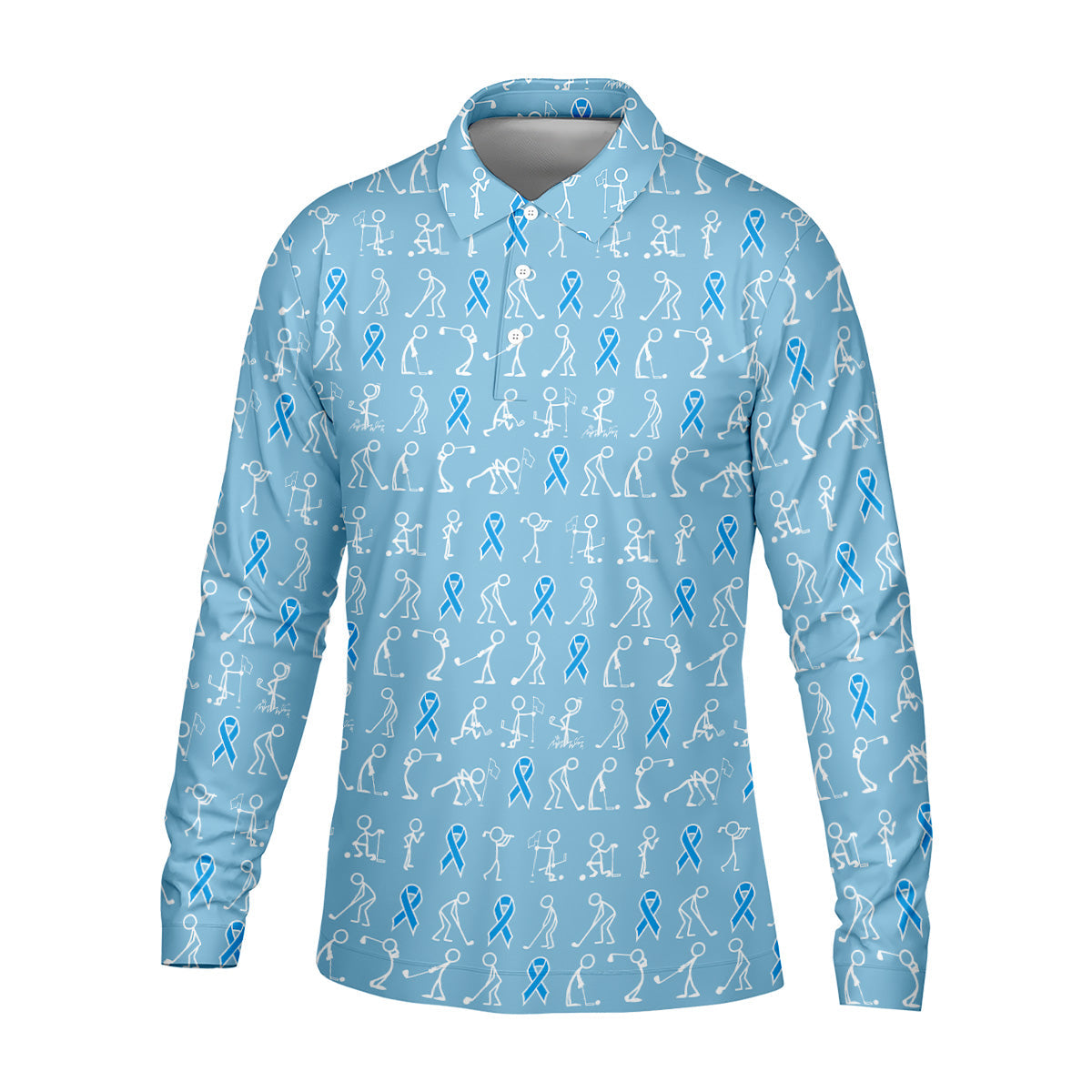 Funny Stick Figure Men's Golf Shirt, Prostate Cancer Awareness Shirt, Blue Golf Shirt, Golf Gift For Men