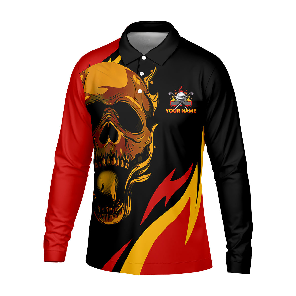 Custom Fire Skull Men's Golf Polo Shirt, Mens Golf Gift, Funny Golf Shirt