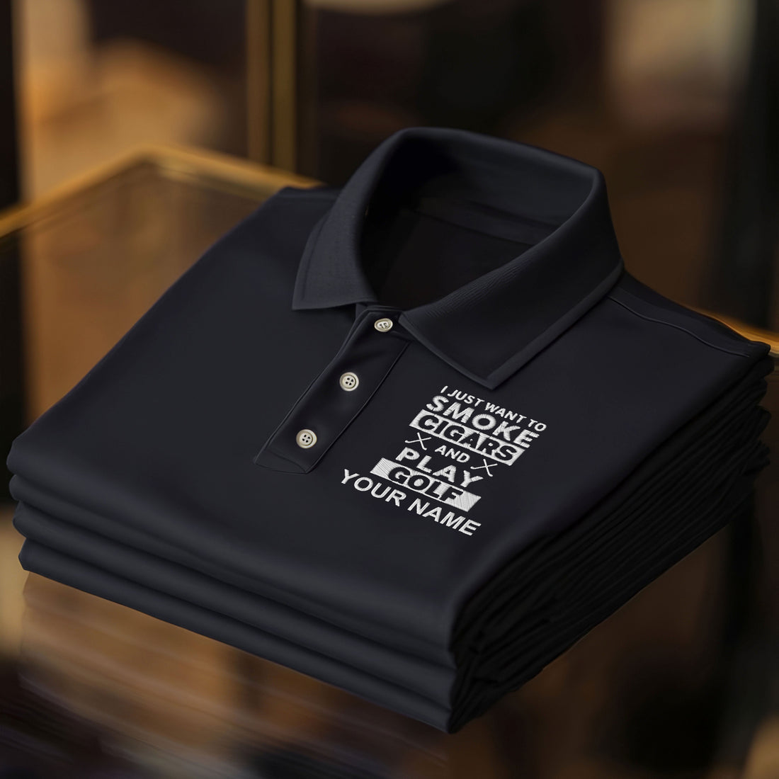 I Just Want To Smoke Cigars And Play Golf Custom Embroidered Golf Polo Shirt, Dad Golf Gift