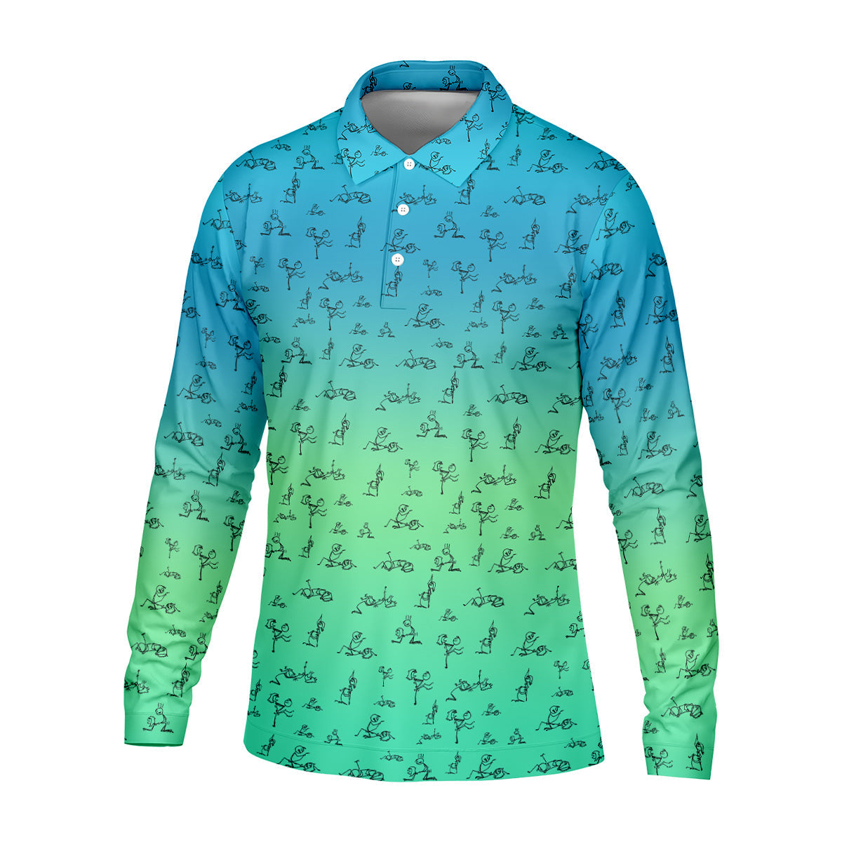 Stick Figure Couple Ombre Fun Men's Golf Polos, Unique Gift For Golfer, Golf Accessories For Men