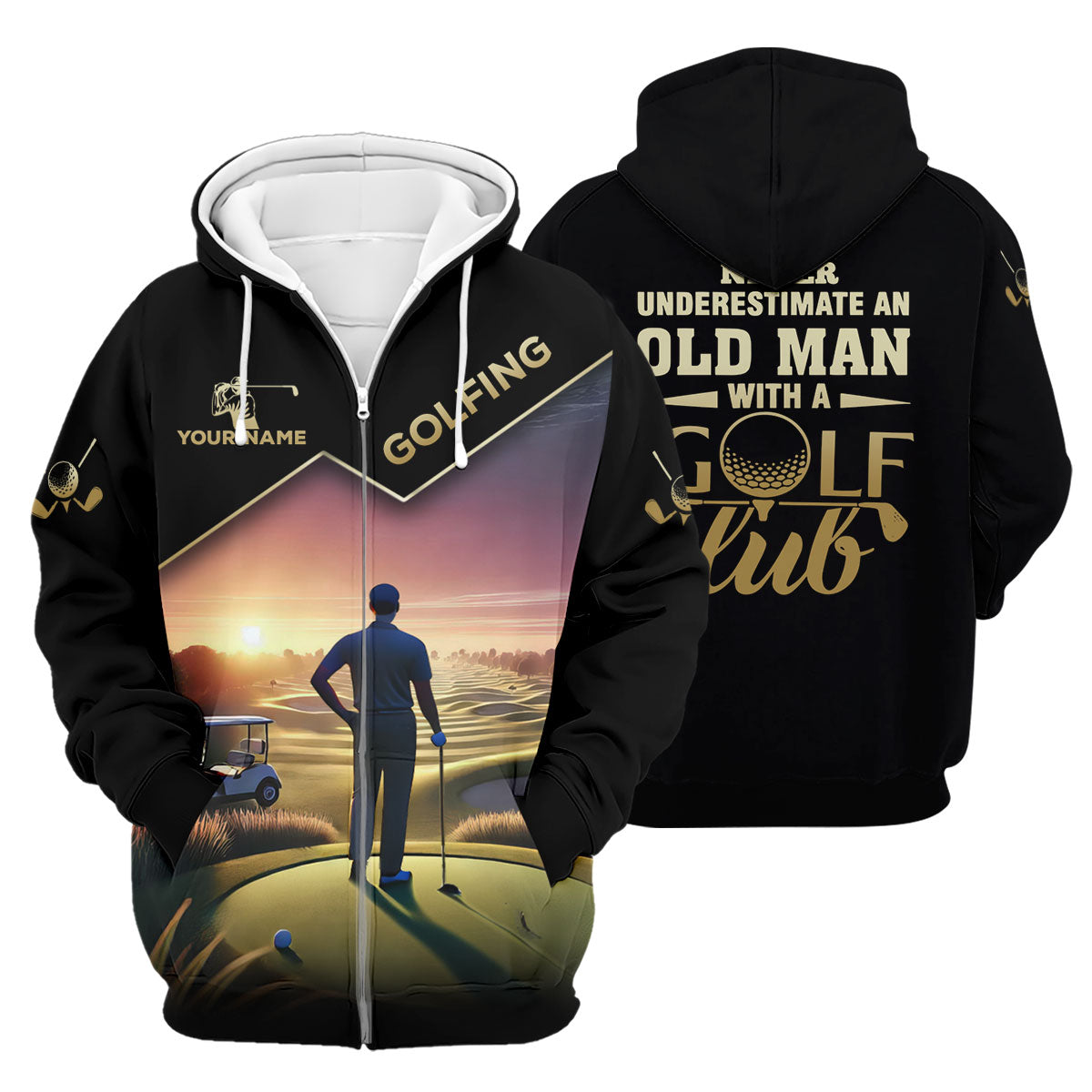 Never Underestimate An Old Man Personalized Men's Golf Polo Shirt, Christmas Golf Gift
