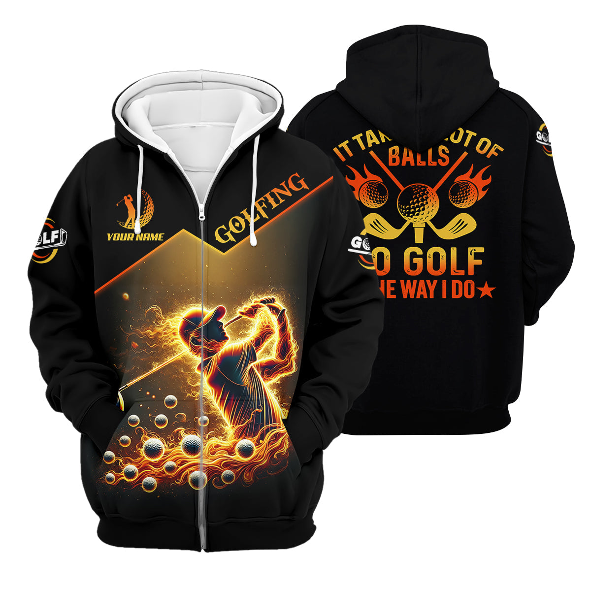 Custom Golden Fire Its Take A Lot Of Golf Ball To Golf Like I Do Men's Golf Polo Shirt, Dad Golf Gift