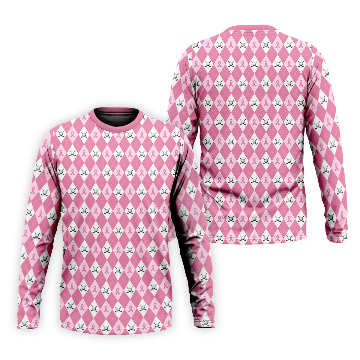 Breast Cancer Golf Shirt, Pink Golf Shirt Men, Pink Argyle Golf Shirt, Breast Cancer Awareness Shirts