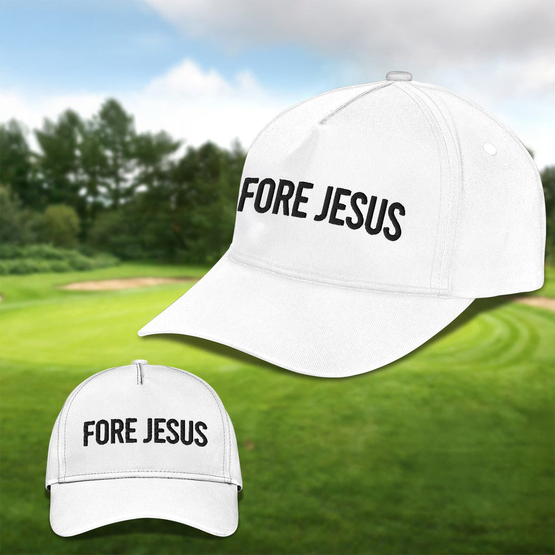 Fore Jesus Black Embroidered Baseball Cap, Funny Dad Hat, Christmas Golf Gift
