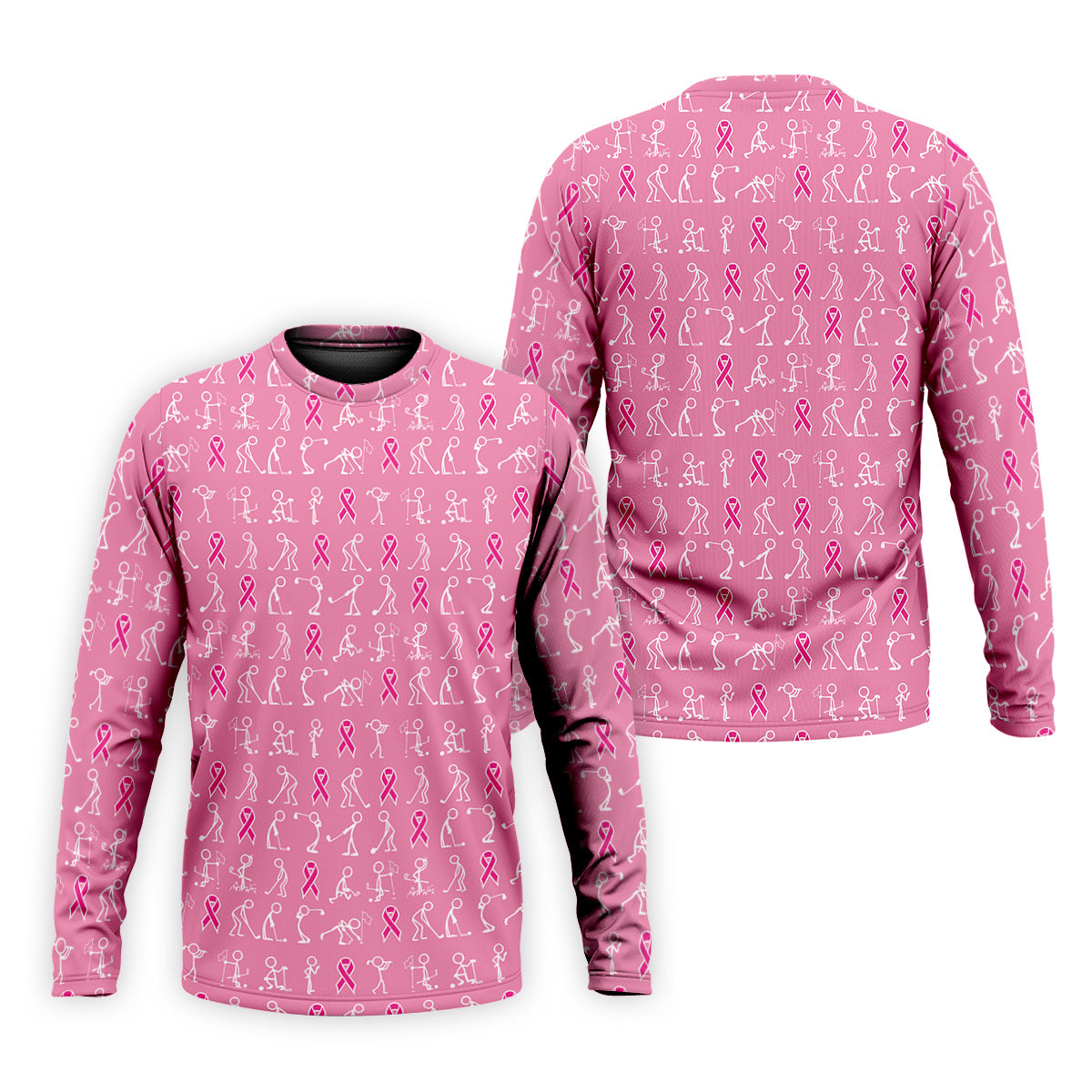 Funny Stick Figure Men's Golf Shirt, Breast Cancer Awareness Shirt, Pink Golf Shirt, Golf Shirts For Men