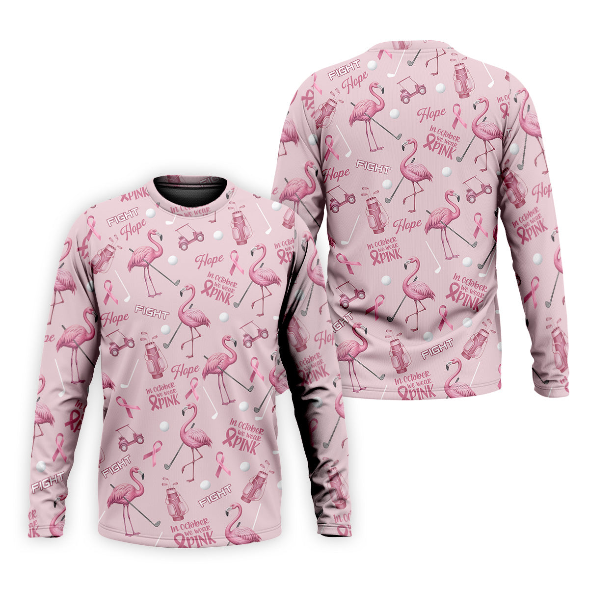 Funny Flamingo Pink Ribbon Men's Polo Shirt, Breast Cancer Awareness Shirt, Golf Shirts For Men