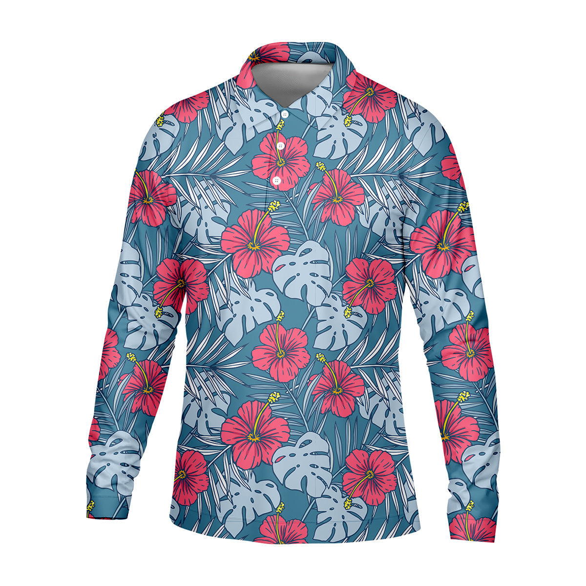 Hibiscus Flower And Leaf Patterned Golf Shirts, Men Golf Polo, Hawaiian Polo Golf Shirts, Matching Golf Shirts