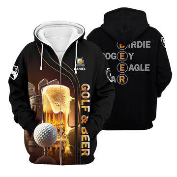 Golf And Beer Custom Zipper Hoodie Golf Shirt, Funny Golf Shirt, Gift For Golfers