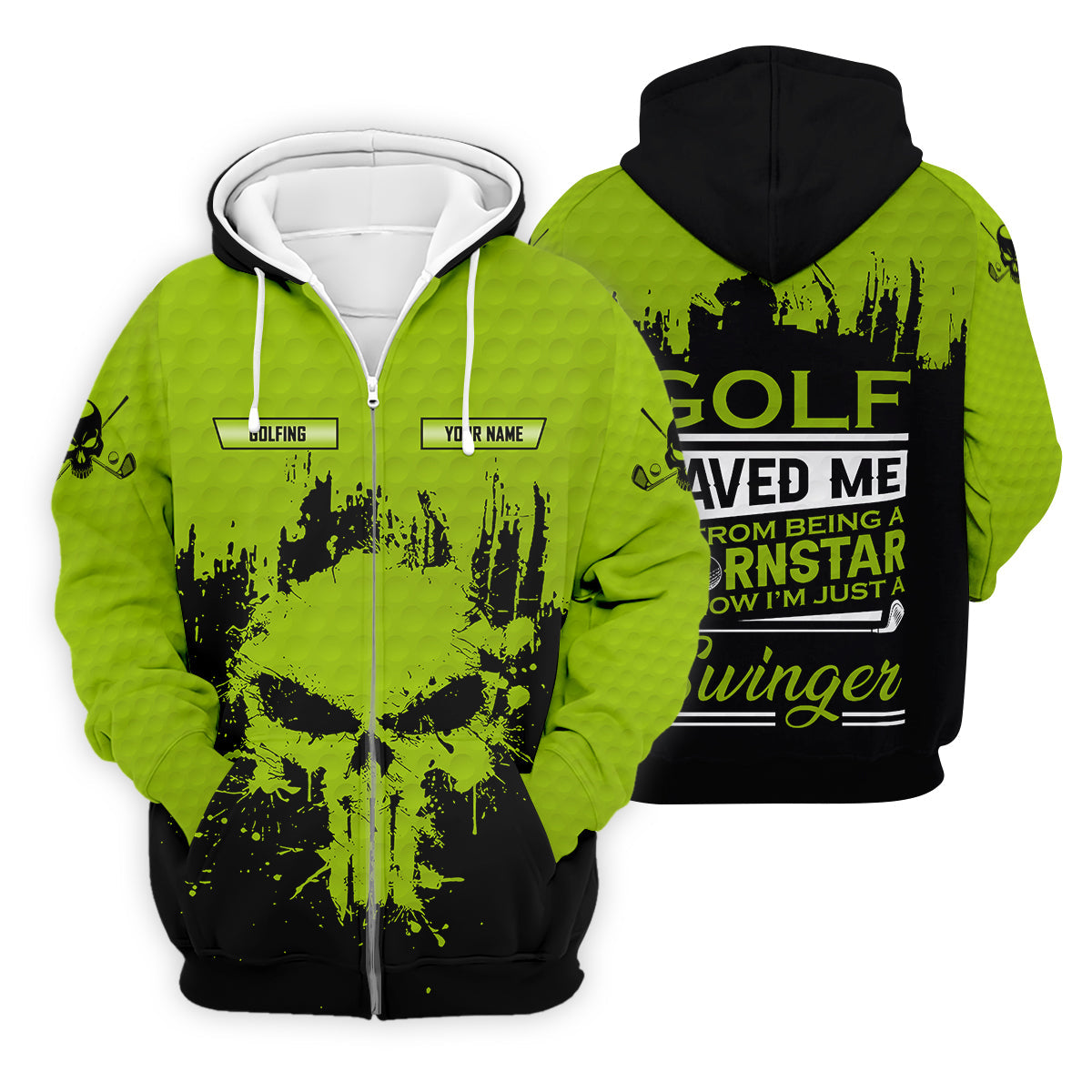 Golf Saved Me From Being A Porn Star Now I'm Just A Swinger Custom Green Skull Golf Polo Shirt, Dad Golf Gift