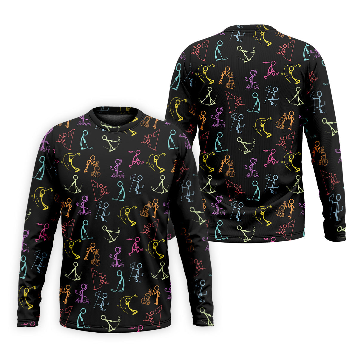 Funny Stickman Golfer Pose Black Golf Shirt, Unique Gift For Golfer, Men's Golf Polo, Golfing Apparel