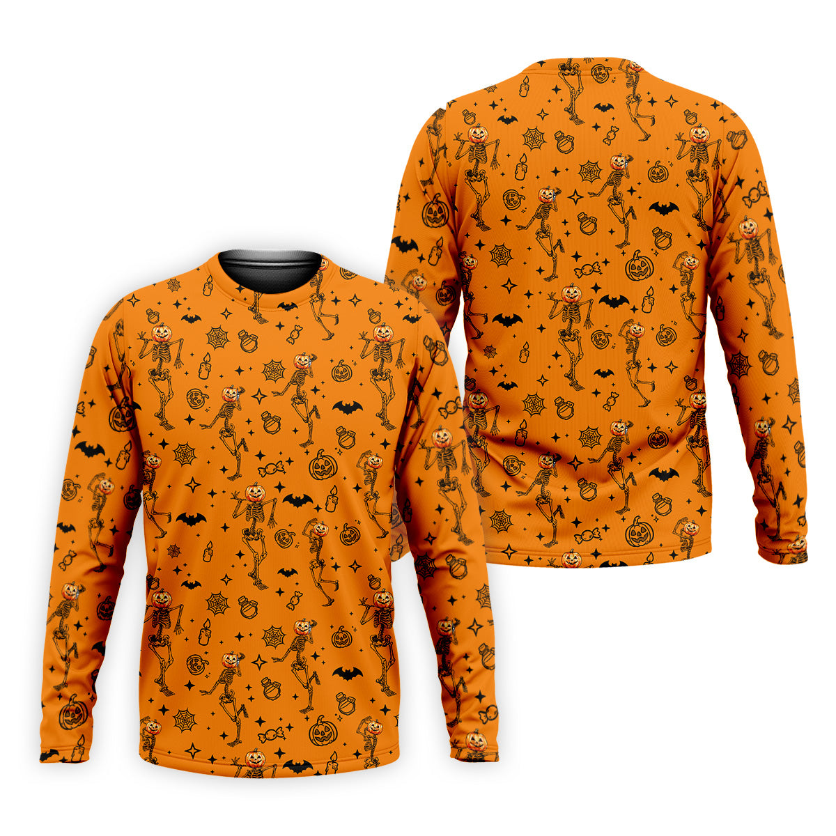 Skeleton Orange Golf Shirt, Halloween Golf Shirt, Fun Golf Polos, Men's Long Seeve Golf Shirts, Golf Gifts For Men