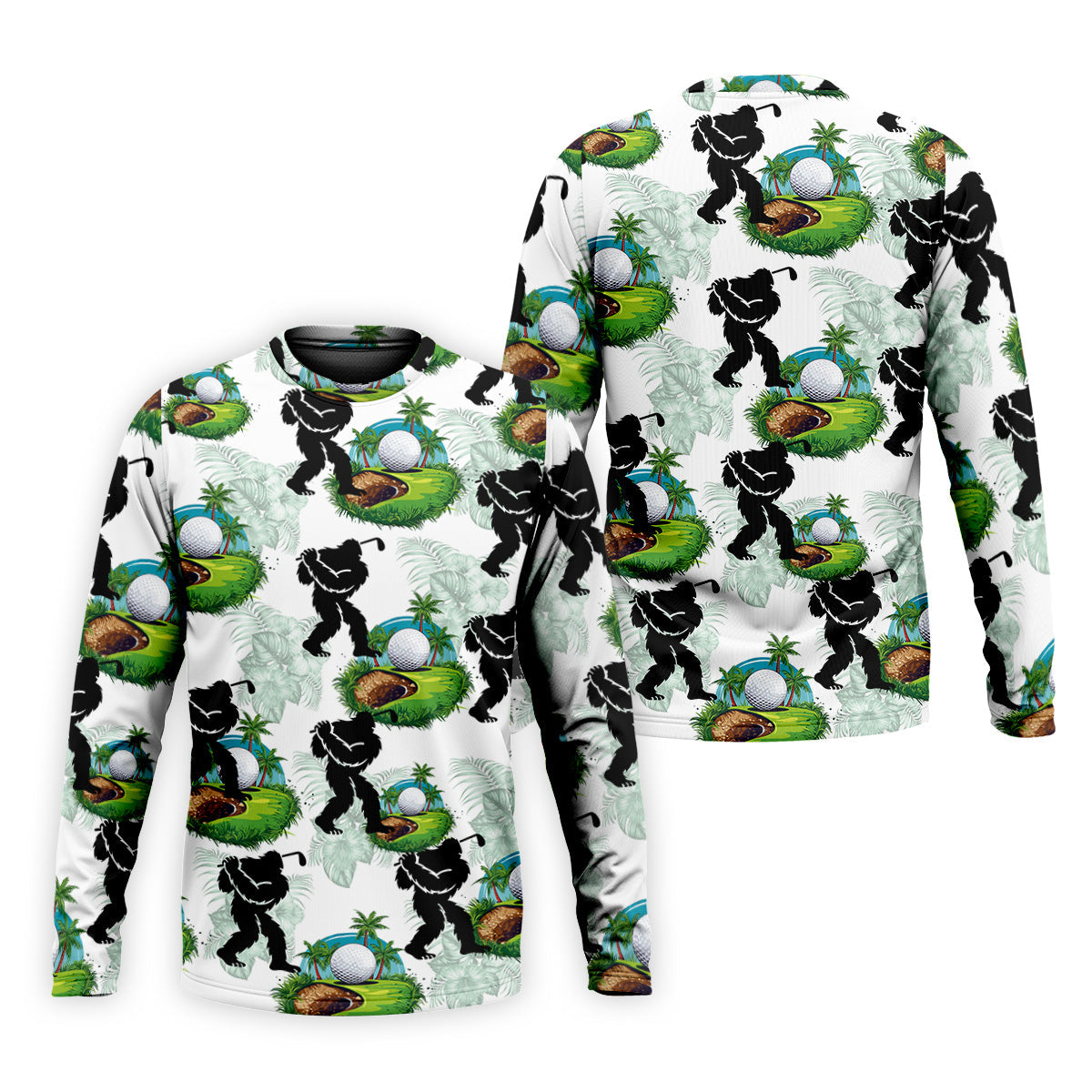 Tropical Golf Cart Bigfoot Golf Shirt, Funny Bigfoot Mens Golf Polo Shirts, Cool Golf Gifts, Golfing Apparel