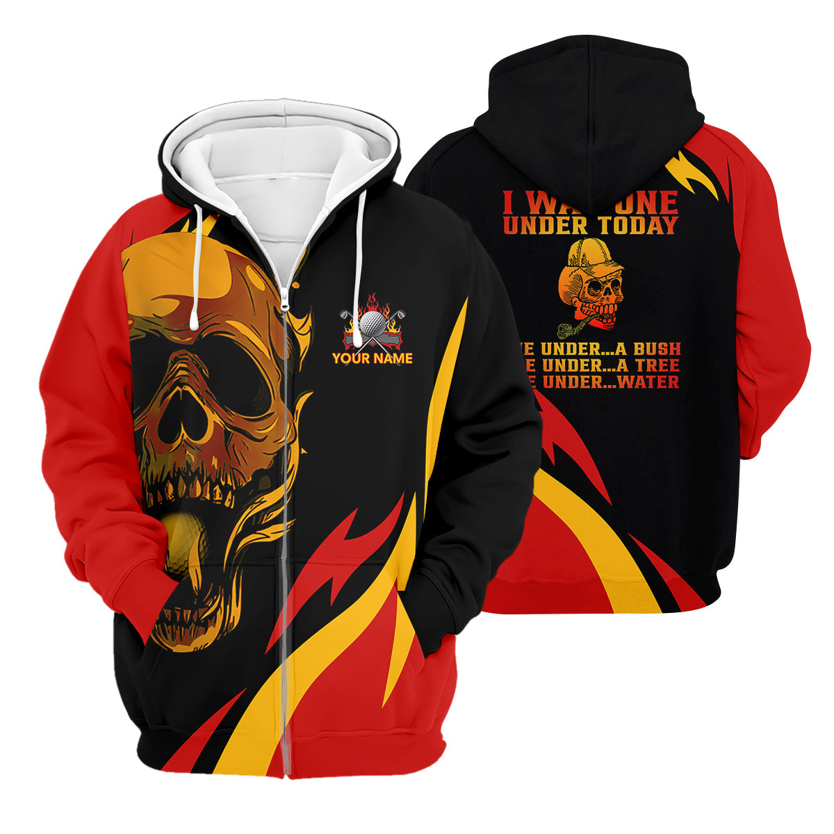 Custom Fire Skull Men's Golf Polo Shirt, Mens Golf Gift, Funny Golf Shirt