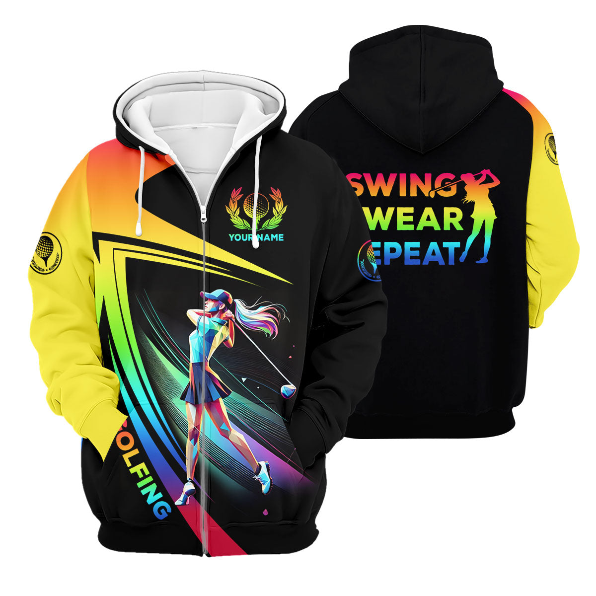 Swing Swear Repeat Personalized Funny Golf Polo Shirt,  Custom Ladies Golf Shirt