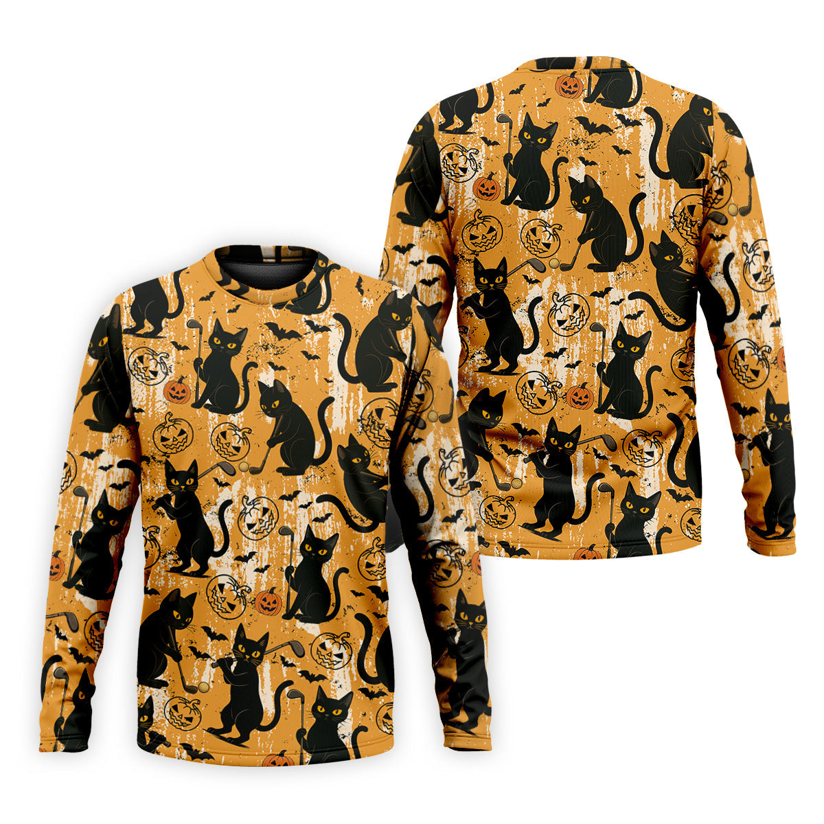 Funny Black Cat Men's Golf Polo Shirt, Halloween Golf Shirt, Halloween Polo Shirt, Golf Gift For Him